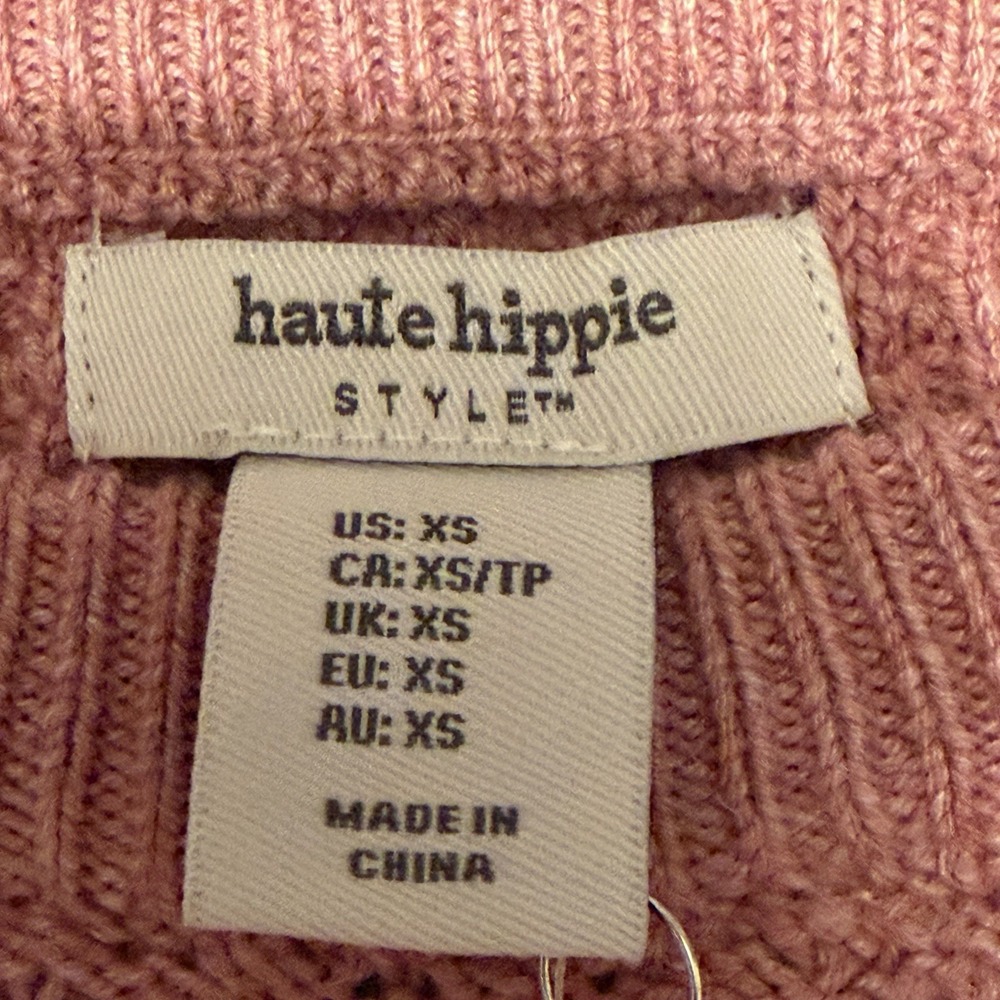 Haute Hippie Style Pink Tight-Knit Crew Neck Pullover Sweater XS Women - Picture 4 of 11